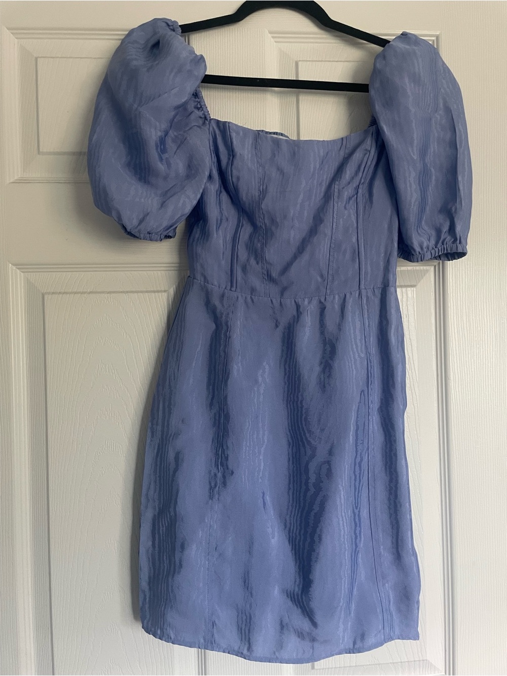& Other Stories Blue Puff-Sleeve Square-Neck Mini Dress